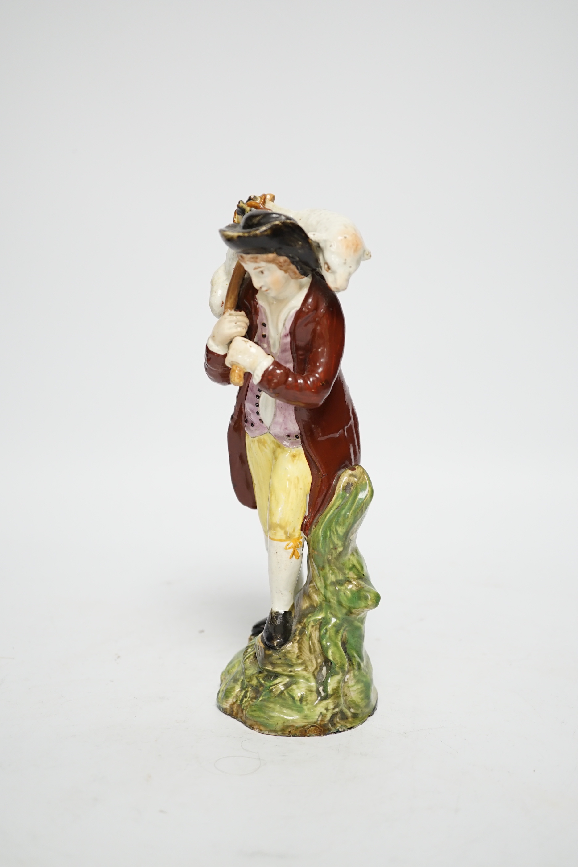 An Enoch Wood type pearlware figure of a shepherd, c.1820, 20cm